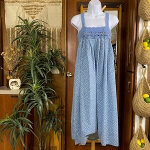 Handmade Crochet Bodice Dress M Blue Floral Midi Cottagecore Milkmaid Prairie